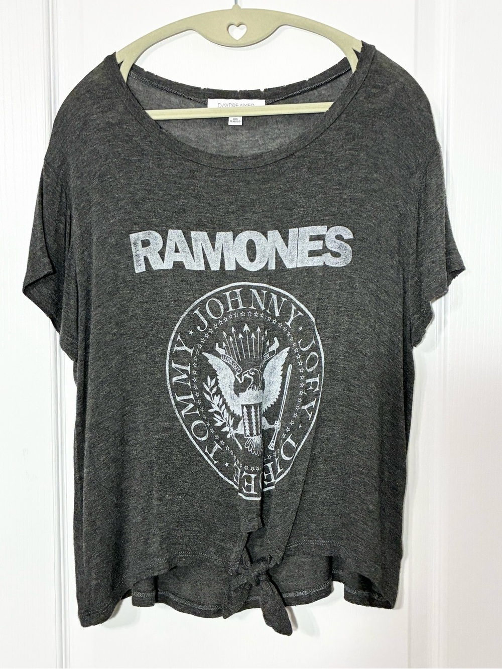 Daydreamer Ramones 1234 Graphic Tie Front Band Tee Charcoal Size Small